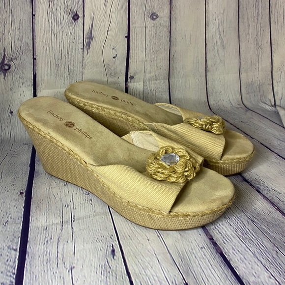Lindsay Phillips Beige 3” Wedge Sandal Size 9